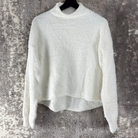 Balla Dahl Size S Mock Neck Roll Helm Fuzzy Sweater White Long Sleeve - Picture 1 of 7